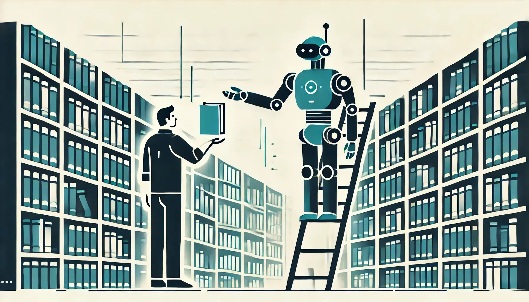 A robot helping a human in a library